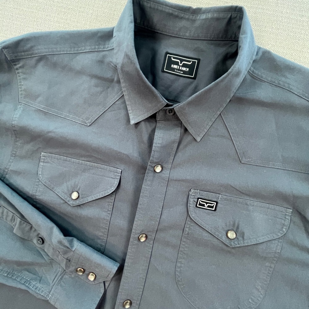 Kimes Ranch Western Shirt Mens XL Gray Coolmax Pearl Snap Front Long Sleeve
